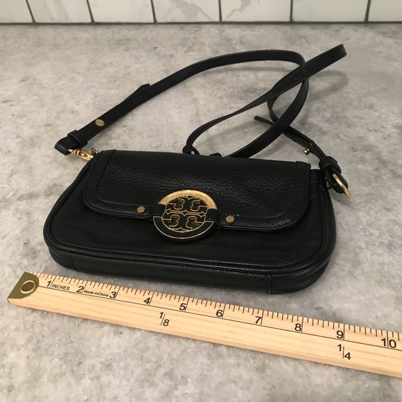 Tory Burch Black Crossbody Bag Womens Pebbled Leather Gold Luxury Designer - Picture 9 of 10
